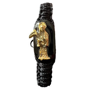 Santa Muerte Knotted Rope Bracelet Black Wood Charm Adjustable Santisima